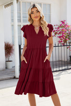 Load image into Gallery viewer, Ruched Notched Cap Sleeve Dress
