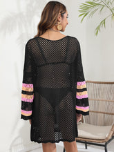 Load image into Gallery viewer, Openwork Contrast Long Sleeve Cover-Up
