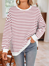 Load image into Gallery viewer, Lovelet Striped Round Neck Long Sleeve Sweatshirt
