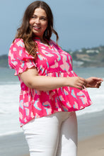 Load image into Gallery viewer, Plus Size Ruffled Printed Notched Short Sleeve Blouse
