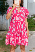 Load image into Gallery viewer, Pink Abstract Printed Puff Short Sleeve Tiered Loose Dress
