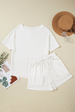 Load image into Gallery viewer, Round Neck Short Sleeve Top and Drawstring Shorts Set
