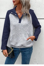 Load image into Gallery viewer, Gray Textured Contrast Splicing Raglan Sleeve Top
