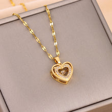 Load image into Gallery viewer, Womens Double-Layer Love With Rhinestones Titanium Steel Pendant Fashion Necklace - Jewelry
