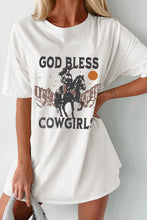 Load image into Gallery viewer, White GOD BLESS COWGIRLS Graphic Crewneck T Shirt
