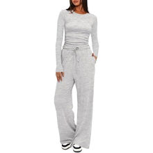 Load image into Gallery viewer, 2 pc Set - Women&#39;s Suit Autumn / Winter -Long Sleeve Top + High Waisted Wide Leg Pants - Solid Color Sportswear Casual Suit
