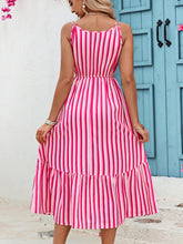 Load image into Gallery viewer, Honey Lace Detail Striped Surplice Sleeveless Dress
