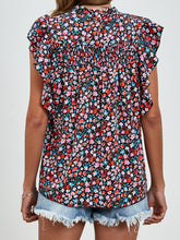 Load image into Gallery viewer, Ruffled Ditsy Floral Mock Neck Cap Sleeve Blouse
