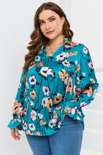 Load image into Gallery viewer, Womens Plus Size - Sky Blue Floral Print V Neck Blouse - Sizes 1X-3X
