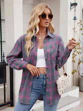 Load image into Gallery viewer, Pocketed Plaid Collared Neck Long Sleeve Shirt
