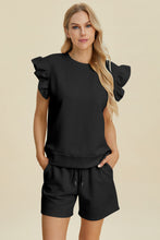 Load image into Gallery viewer, Double Take Full Size Texture Round Neck Ruffle Sleeve Top and Shorts Set
