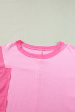 Load image into Gallery viewer, Pink Color Block Patchwork 3/4 Sleeve Loose Top
