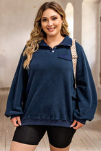 Load image into Gallery viewer, Plus Size Quarter Snap Long Sleeve Sweatshirt
