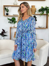 Load image into Gallery viewer, Double Take Full Size Printed Drawstring Waist Long Sleeve Dress
