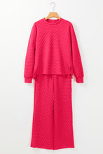 Load image into Gallery viewer, Strawberry Pink Checkered Textured Split Pullover Top and Pants Set
