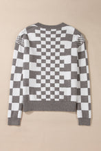 Load image into Gallery viewer, Gray Checkered Print Drop Shoulder Round Neck Sweater
