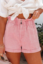 Load image into Gallery viewer, Dusty Pink Vintage Washed Frilled High Waist Denim Shorts
