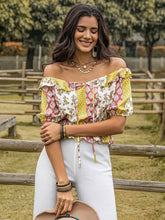 Load image into Gallery viewer, Ruffled Printed Off-Shoulder Short Sleeve Blouse
