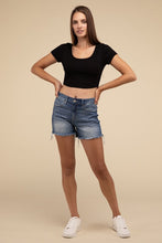 Load image into Gallery viewer, Mid Rise Raw Frayed Hem Denim Shorts
