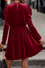 Load image into Gallery viewer, Red Dahlia Velvet Frilled Neck Gigot Sleeve Swing Dress
