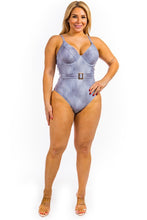 Load image into Gallery viewer, One Piece Buckle Belt embellish Denim Swimsuit
