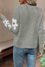 Load image into Gallery viewer, Light Grey Flower Sleeve Drop Shoulder Sweater
