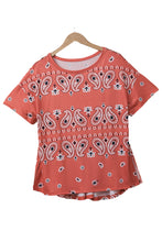 Load image into Gallery viewer, Red Paisley Print Side Slits Crew Neck T Shirt
