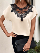 Load image into Gallery viewer, Lace Detail Round Neck Short Sleeve Blouse
