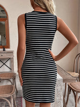 Load image into Gallery viewer, Striped Round Neck Wide Strap Mini Dress
