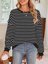 Load image into Gallery viewer, Lovelet Striped Round Neck Long Sleeve Sweatshirt
