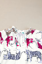 Load image into Gallery viewer, White Colorful Tiger Print Ruffled Lantern Sleeve Blouse
