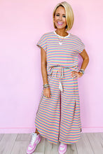 Load image into Gallery viewer, Pink Stripe Rainbow Tee Tasseled String Wide Leg Pants Set
