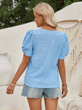 Load image into Gallery viewer, Twisted Heart V-Neck Short Sleeve Blouse
