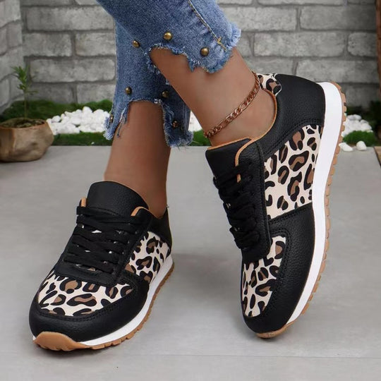 Tied Printed PU Leather Athletic Sneakers