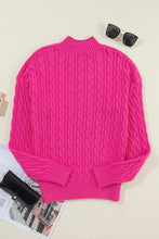 Load image into Gallery viewer, Rose Red Solid Cable Knit High Neck Drop Shoulder Sweater
