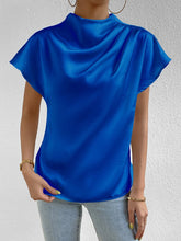 Load image into Gallery viewer, Ruched Mock Neck Short Sleeve Blouse
