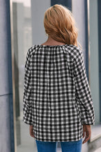 Load image into Gallery viewer, Plaid Tie Neck Balloon Sleeve Blouse
