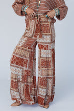 Load image into Gallery viewer, Brown Boho Aztec Print Tiered Palazzo Pants
