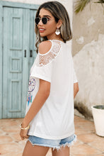 Load image into Gallery viewer, Shiny Lace Detail Round Neck Cold Shoulder Blouse
