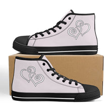 Load image into Gallery viewer, Ti Amo I love you - Exclusive Brand - Prim - Double White Heart High-Top Canvas Shoes - Black Soles
