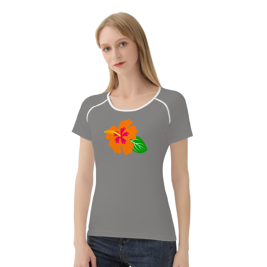 Ti Amo I love you - Exclusive Brand - Natural Gray - Hawaiian Flower - Women's T shirt - Sizes XS-2XL