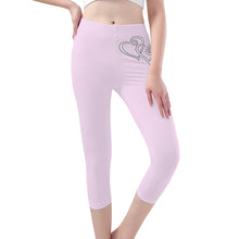 Load image into Gallery viewer, Ti Amo I love you - Exclusive Brand - Carousel Pink - Double White Heart - Womens / Teen Girls / Womens Plus Size - Capri Yoga Leggings - Sizes XS-3XL
