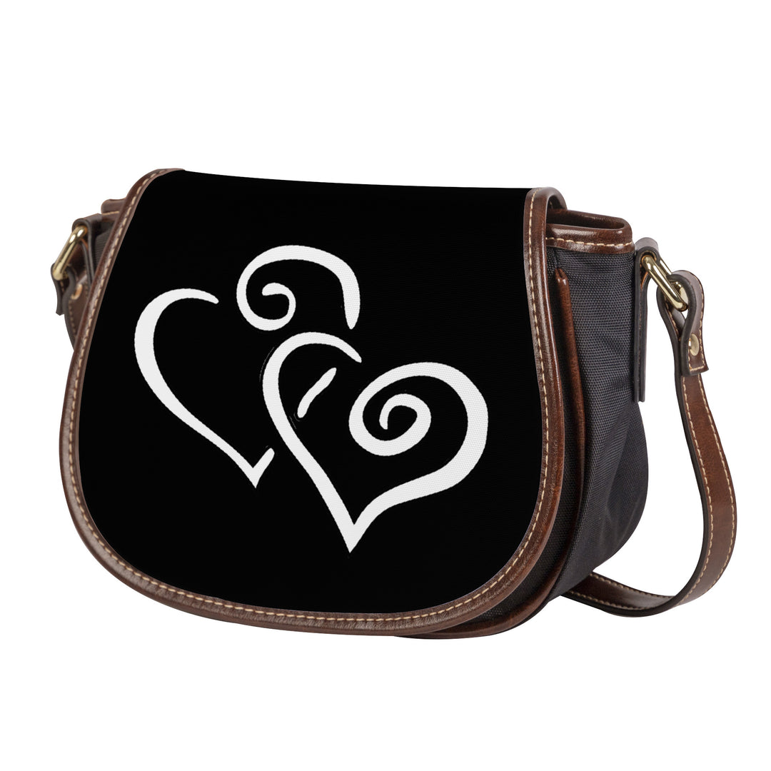 Ti Amo I love you - Exclusive Brand - Black - Double White Heart - Saddle Bag