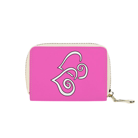 Ti Amo I love you - Exclusive Brand - Hot Pink - Double White Heart - PU Leather - Zipper Card Holder