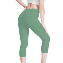 Load image into Gallery viewer, Ti Amo I love you - Exclusive Brand - Bayleaf Green - Double White Heart - Womens / Teen Girls / Womens Plus Size - Capri Yoga Leggings - Sizes XS-3XL
