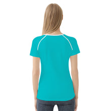 Load image into Gallery viewer, Ti Amo I love you - Exclusive Brand - Vivid Cyan (Robin&#39;s Egg Blue) - Hawaiian Flower - Women&#39;s T shirt - Sizes XS-2XL
