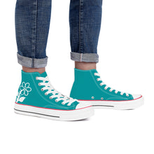 Load image into Gallery viewer, Ti Amo I love you - Exclusive Brand - Persian Green - White Daisy - High Top Canvas Shoes - White  Soles
