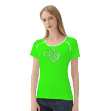 Load image into Gallery viewer, TI Amo I love you - Exclusive Brand - Florescent Green - Double White Heart - Women&#39;s T shirt
