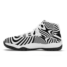 Load image into Gallery viewer, Ti Amo I love you - Exclusive Brand - Black &amp; White Wavy Lines - High Top Air Retro Sneakers - White Laces
