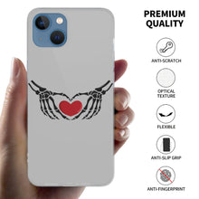 Load image into Gallery viewer, Ti Amo I love you - Exclusive Brand - Silver - Skeleton Hands with Heart  - iPhone 13 Transparent Case (2 cameras)
